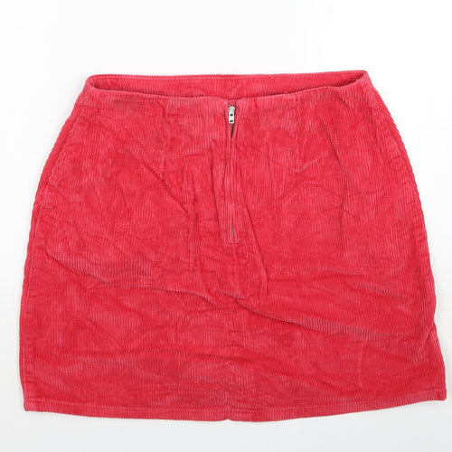 New Look Womens Pink Cotton A-Line Skirt Size 10 Zip