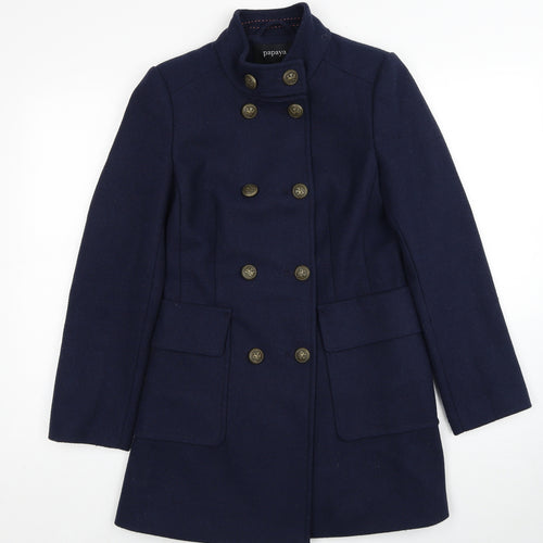 Papaya Womens Blue Pea Coat Coat Size 8 Button