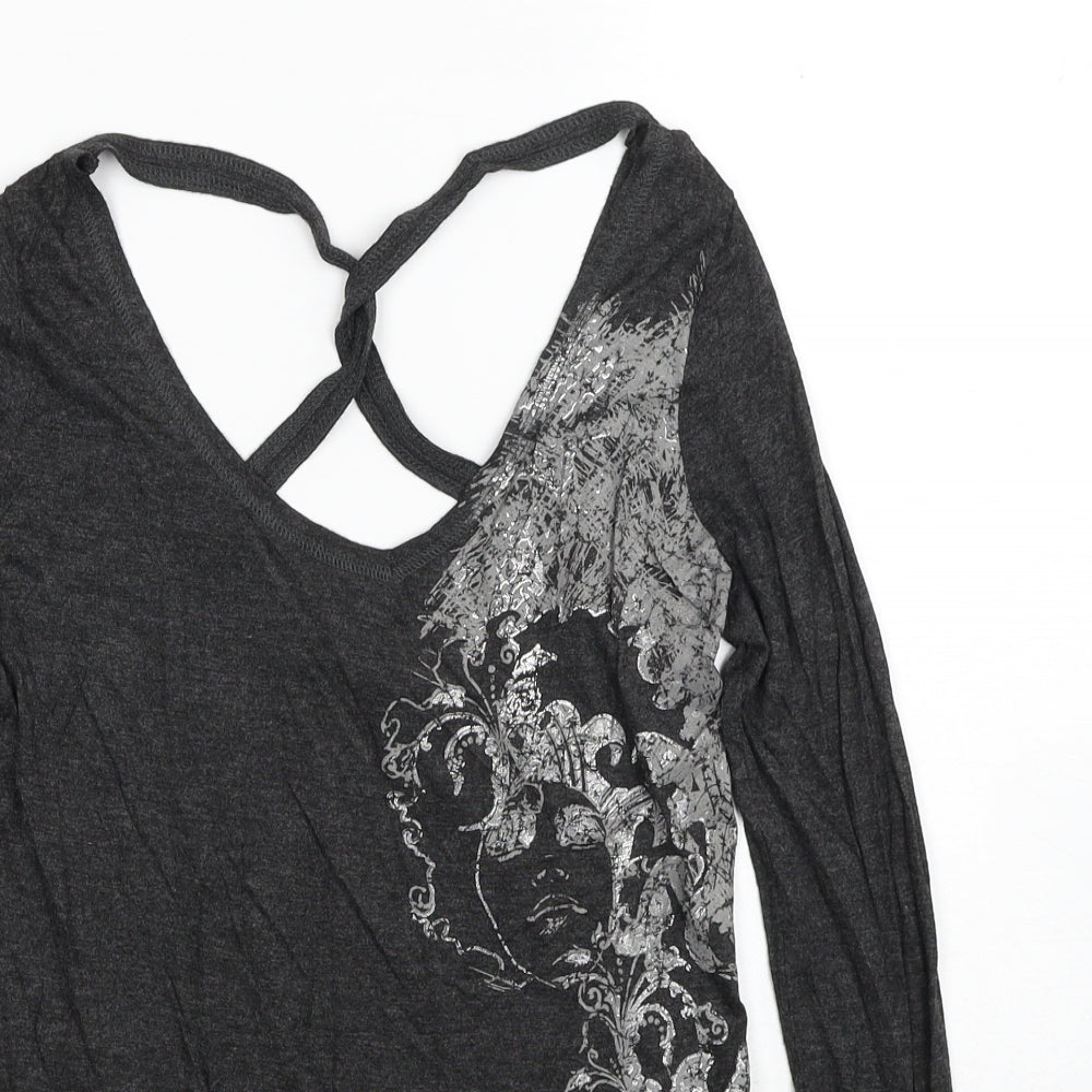 NEXT Womens Grey Geometric Viscose Basic Blouse Size 10 V-Neck