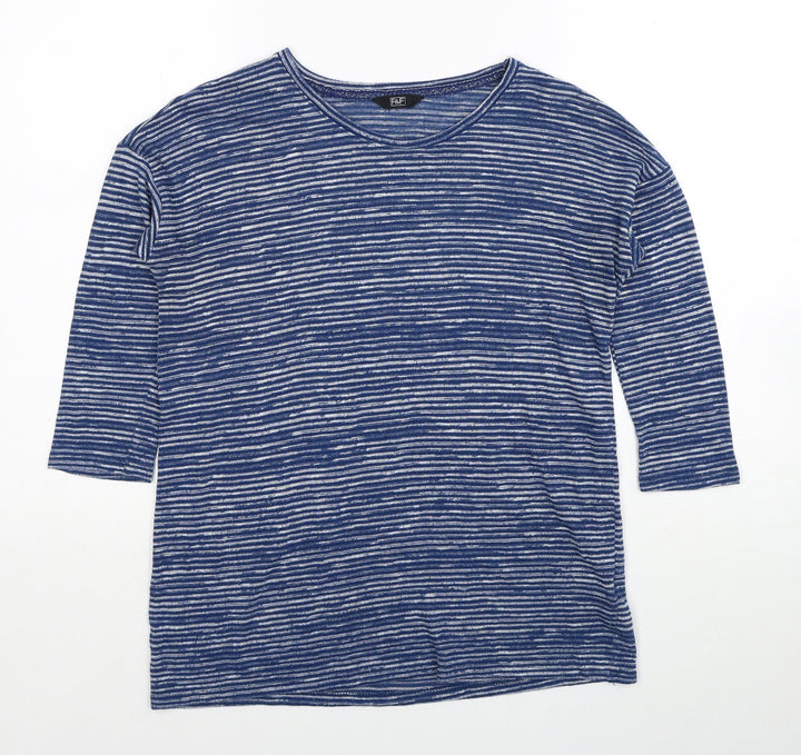 F&F Womens Blue Scoop Neck Striped Polyester Pullover Jumper Size 8