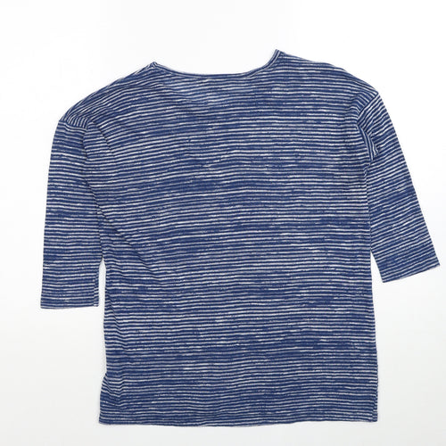 F&F Womens Blue Scoop Neck Striped Polyester Pullover Jumper Size 8