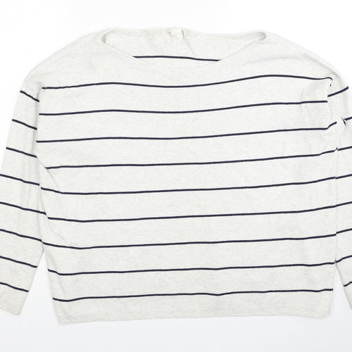 H&M Womens Grey Boat Neck Striped Cotton Pullover Jumper Size M
