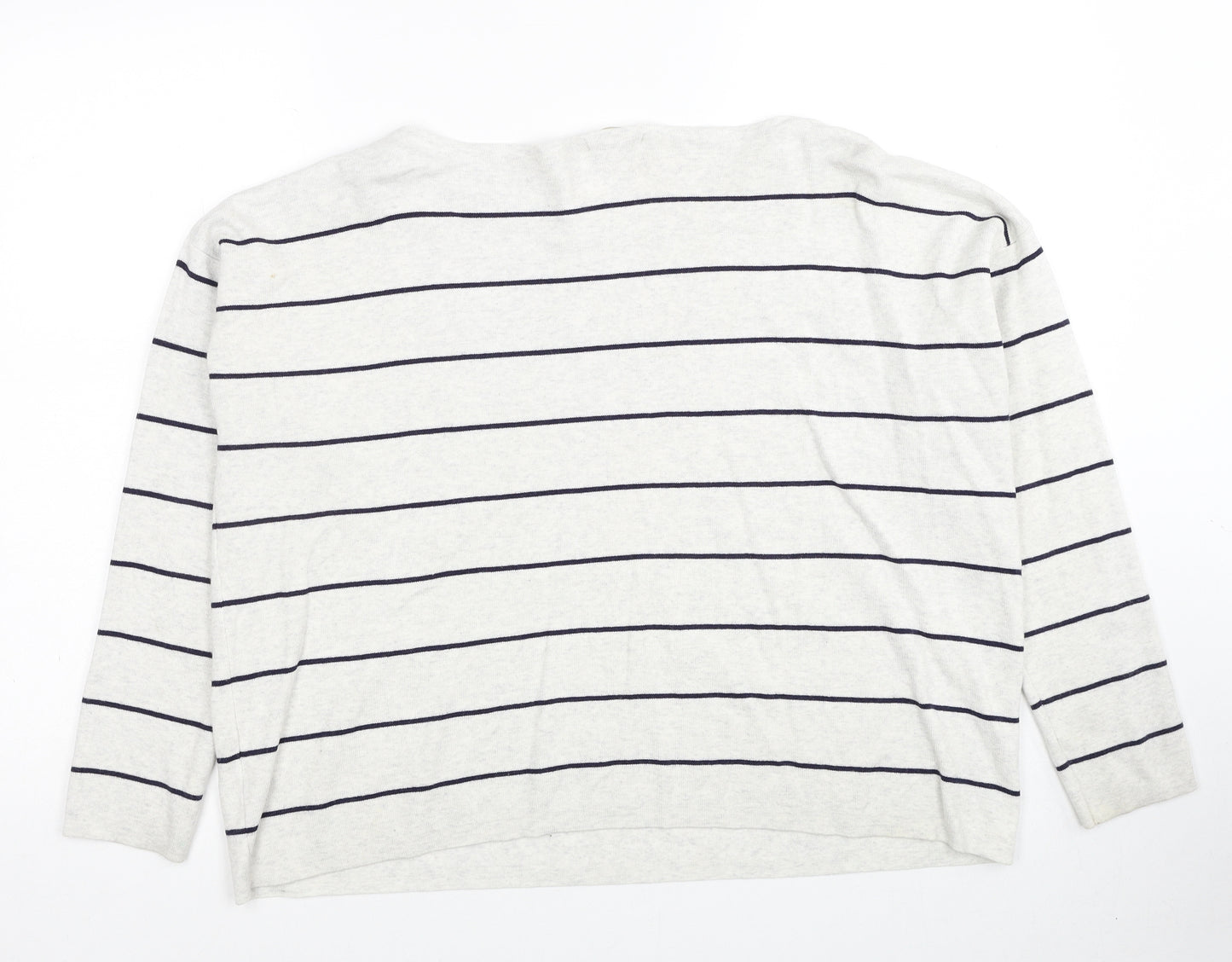 H&M Womens Grey Boat Neck Striped Cotton Pullover Jumper Size M