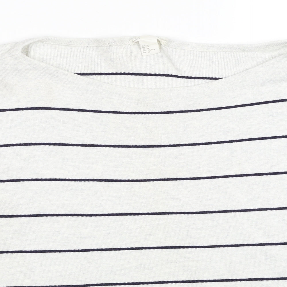 H&M Womens Grey Boat Neck Striped Cotton Pullover Jumper Size M