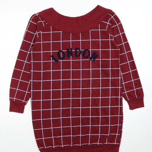 Preworn Womens Red Check Polyester Pullover Sweatshirt Size M Pullover - London