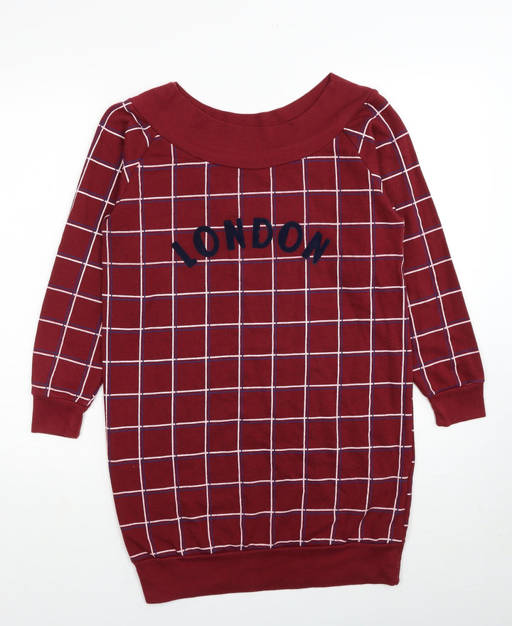 Preworn Womens Red Check Polyester Pullover Sweatshirt Size M Pullover - London