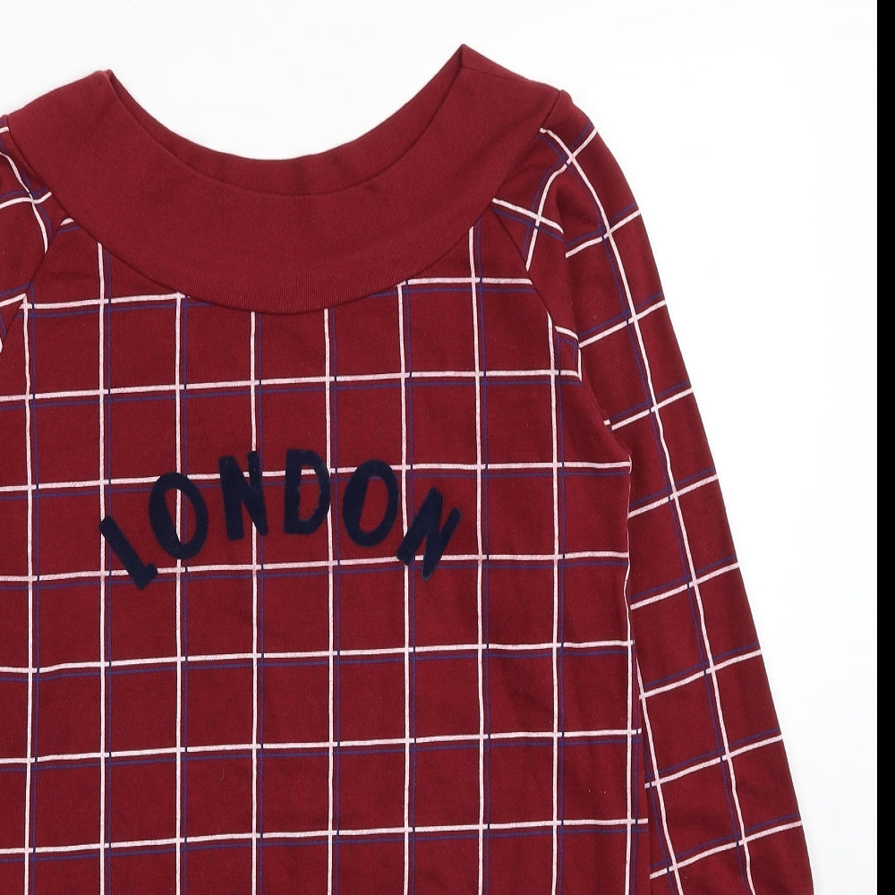 Preworn Womens Red Check Polyester Pullover Sweatshirt Size M Pullover - London