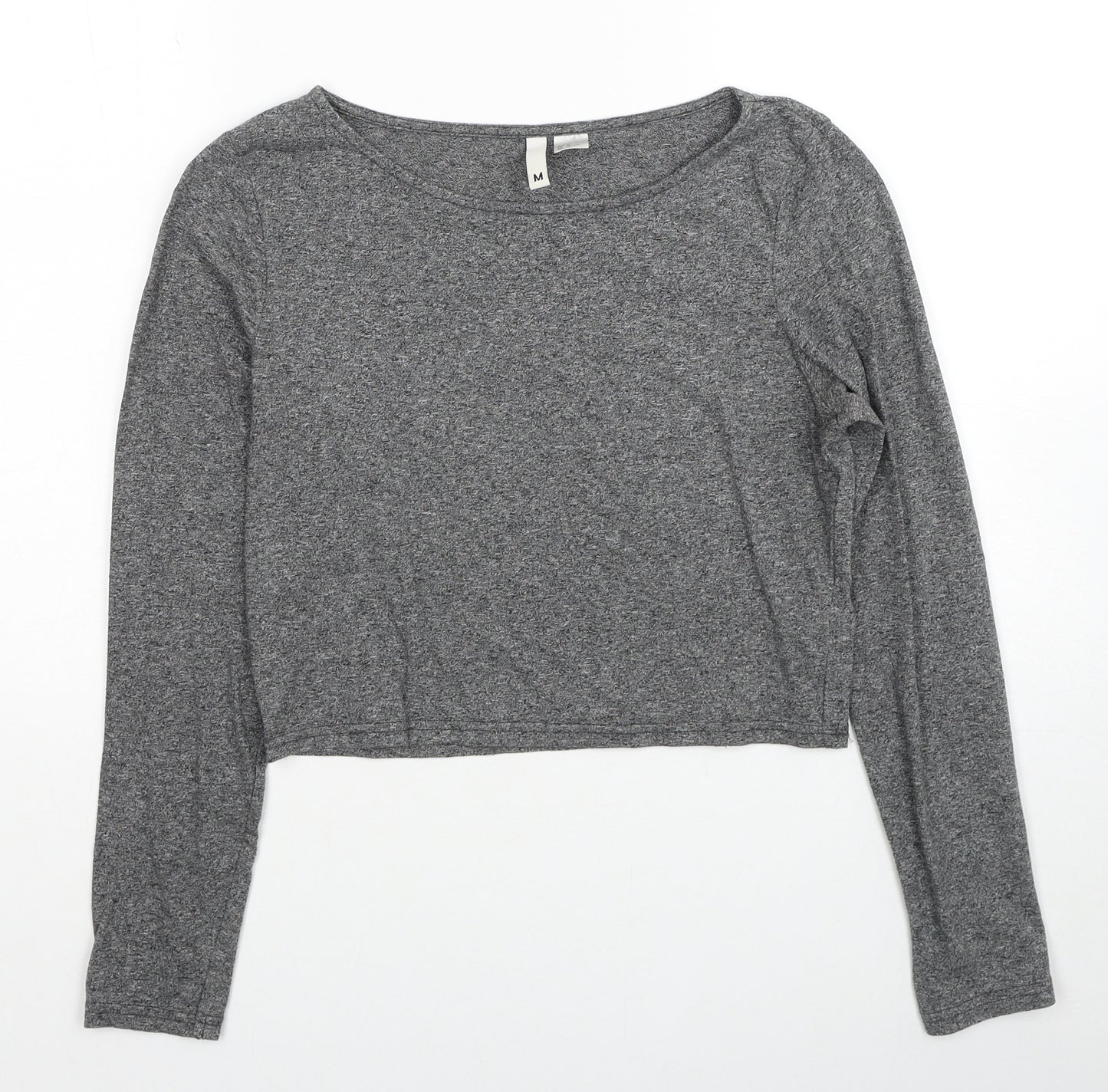 H&M Womens Grey Cotton Cropped Blouse Size M Boat Neck