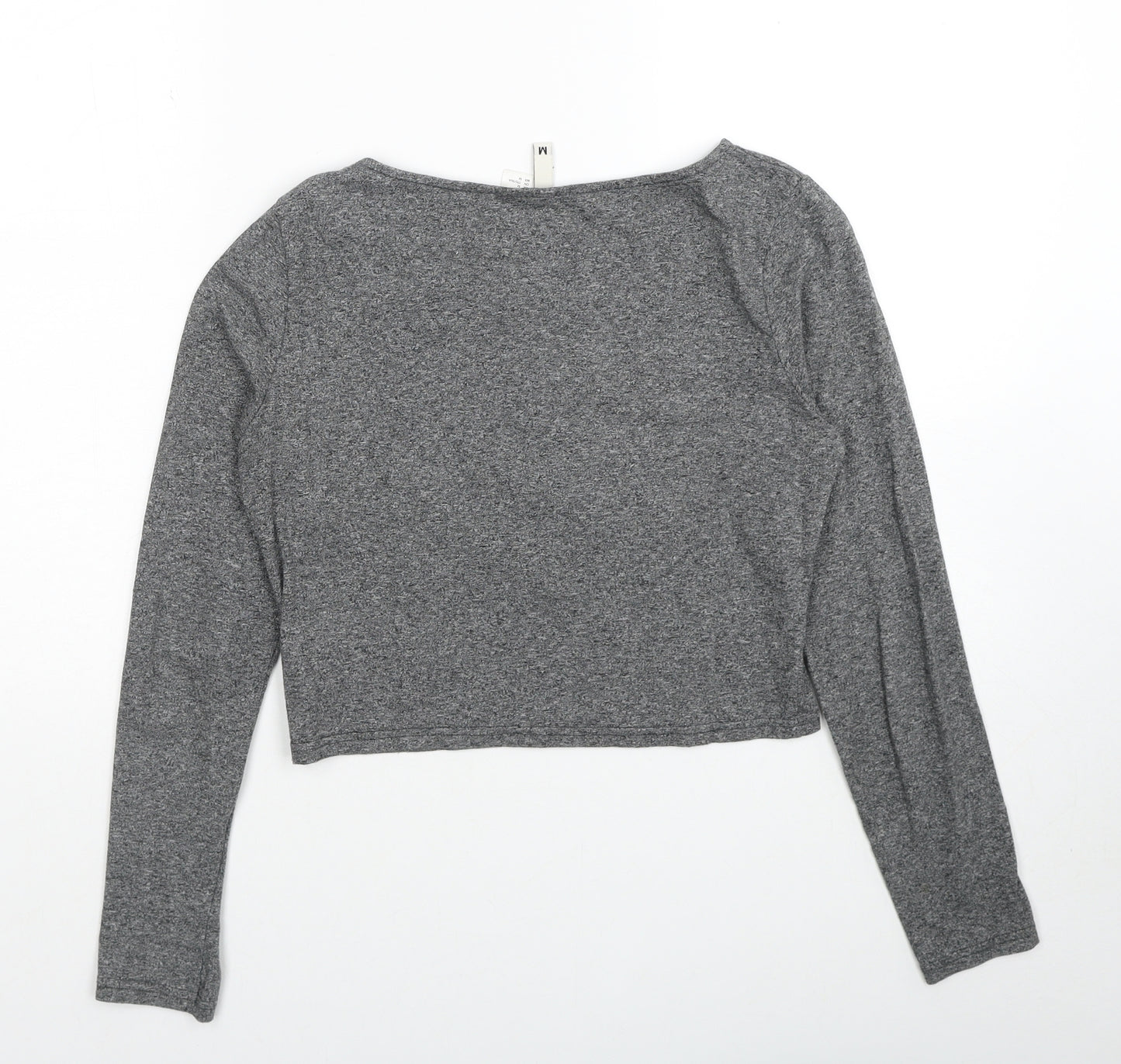 H&M Womens Grey Cotton Cropped Blouse Size M Boat Neck