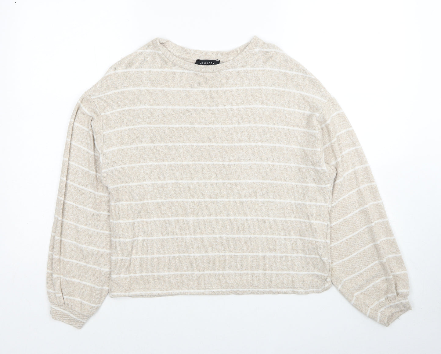 New Look Womens Beige Round Neck Striped Viscose Pullover Jumper Size S