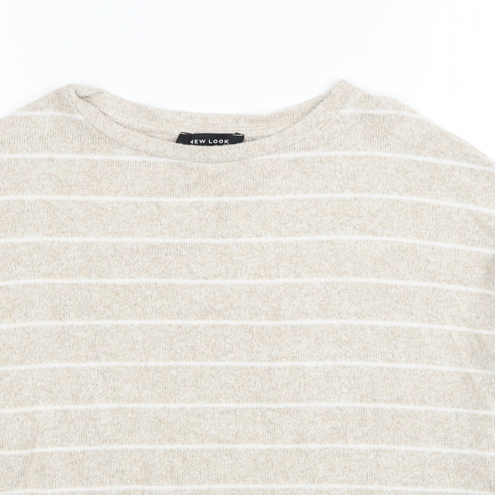 New Look Womens Beige Round Neck Striped Viscose Pullover Jumper Size S