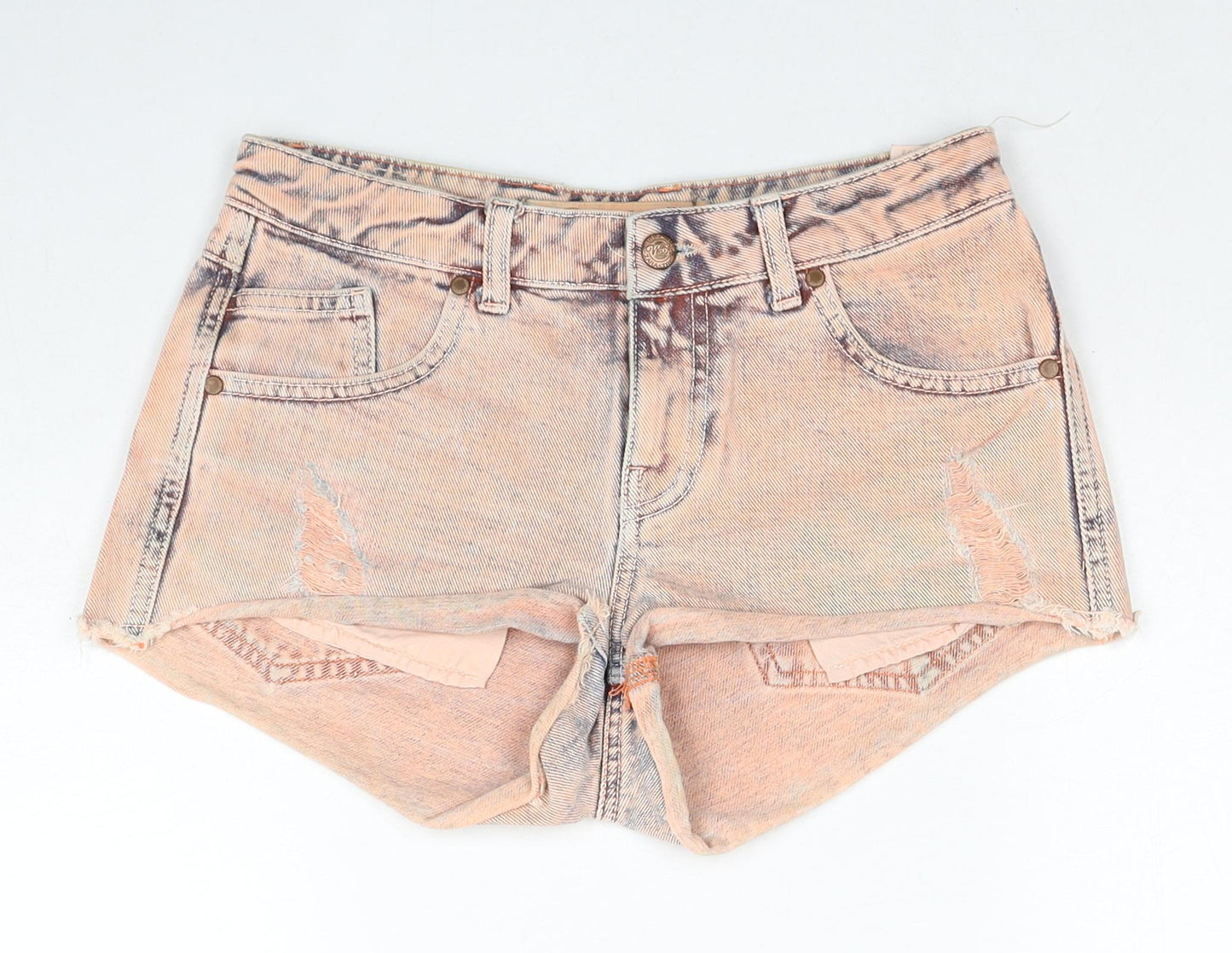 Zara Womens Orange Cotton Hot Pants Shorts Size 8 Regular Zip