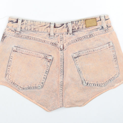 Zara Womens Orange Cotton Hot Pants Shorts Size 8 Regular Zip