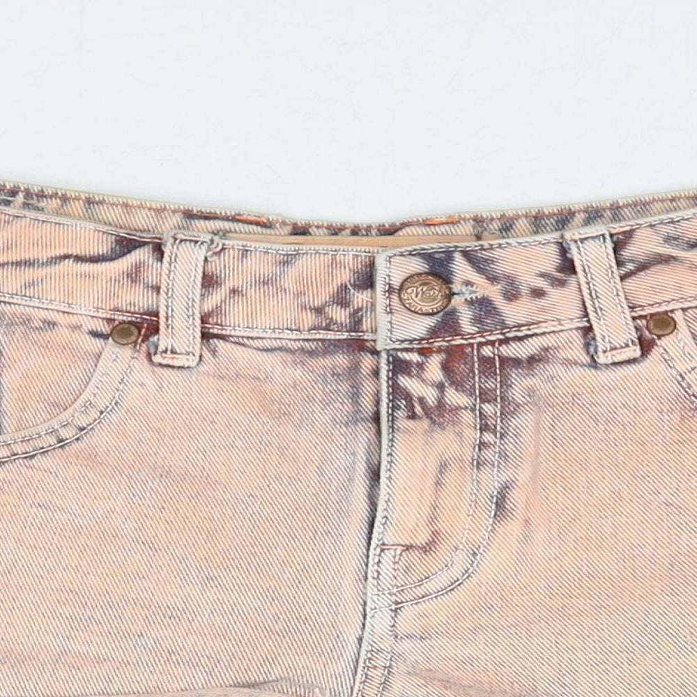 Zara Womens Orange Cotton Hot Pants Shorts Size 8 Regular Zip