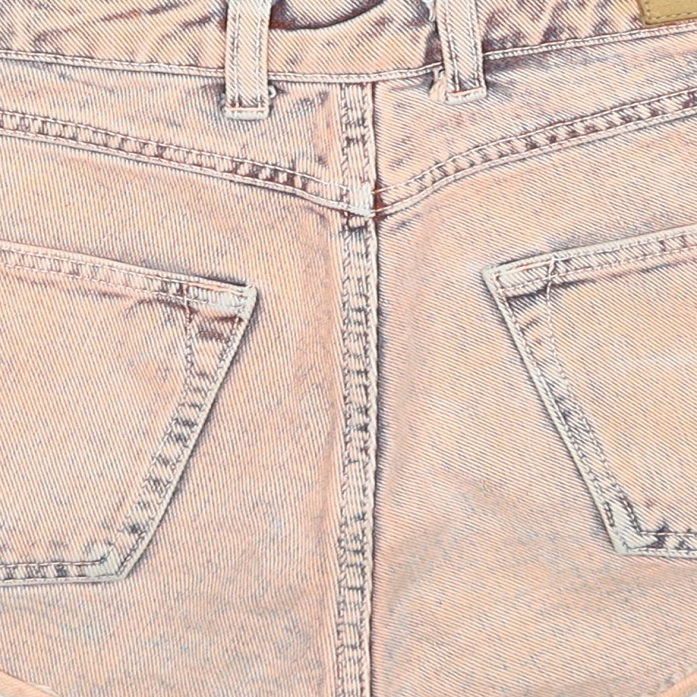 Zara Womens Orange Cotton Hot Pants Shorts Size 8 Regular Zip