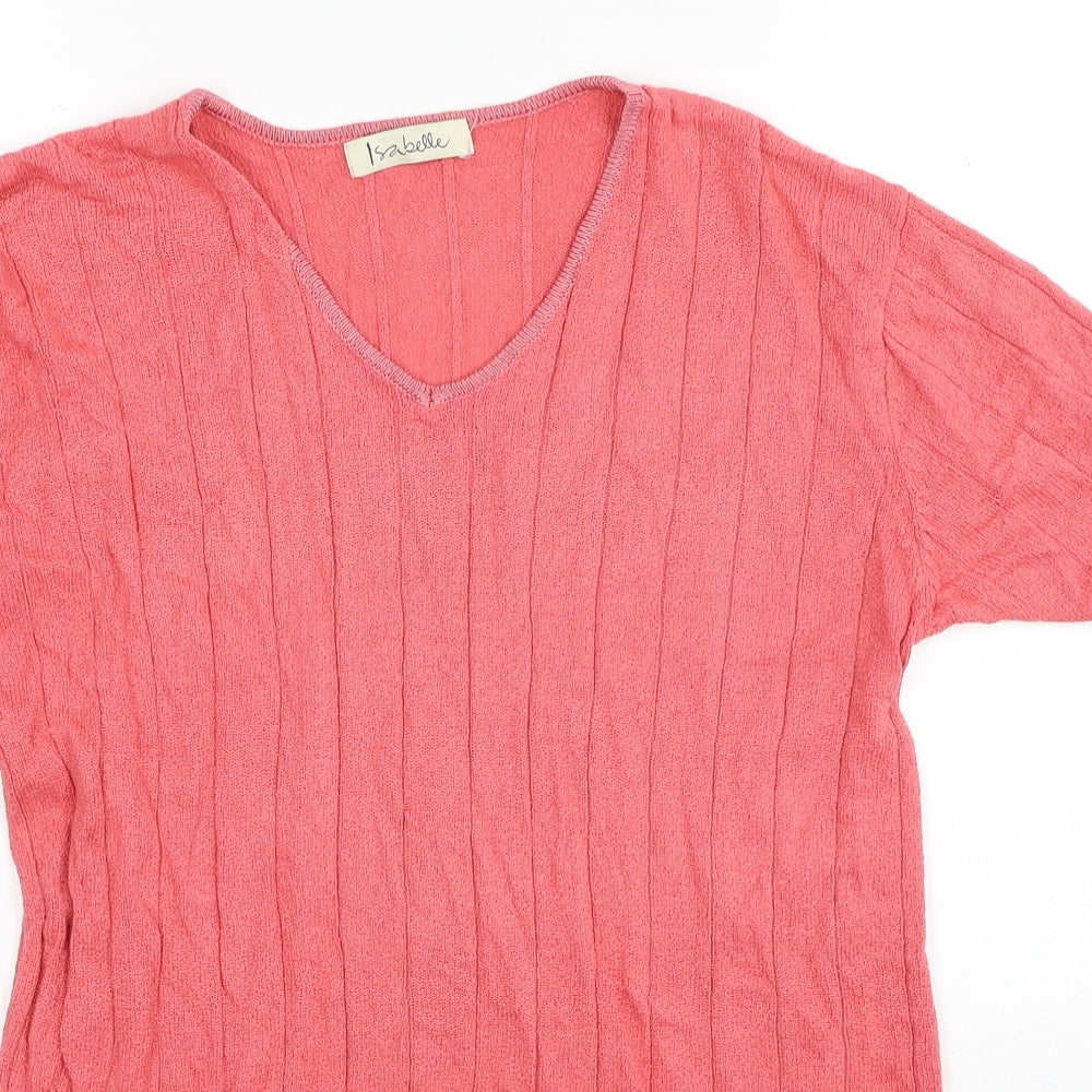 Isabelle Womens Pink V-Neck Acrylic Pullover Jumper Size S