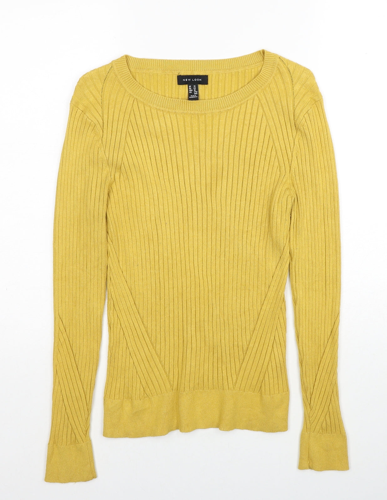 New Look Womens Yellow Scoop Neck Viscose Pullover Jumper Size 14