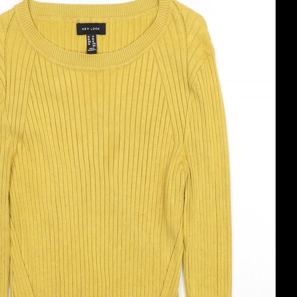 New Look Womens Yellow Scoop Neck Viscose Pullover Jumper Size 14