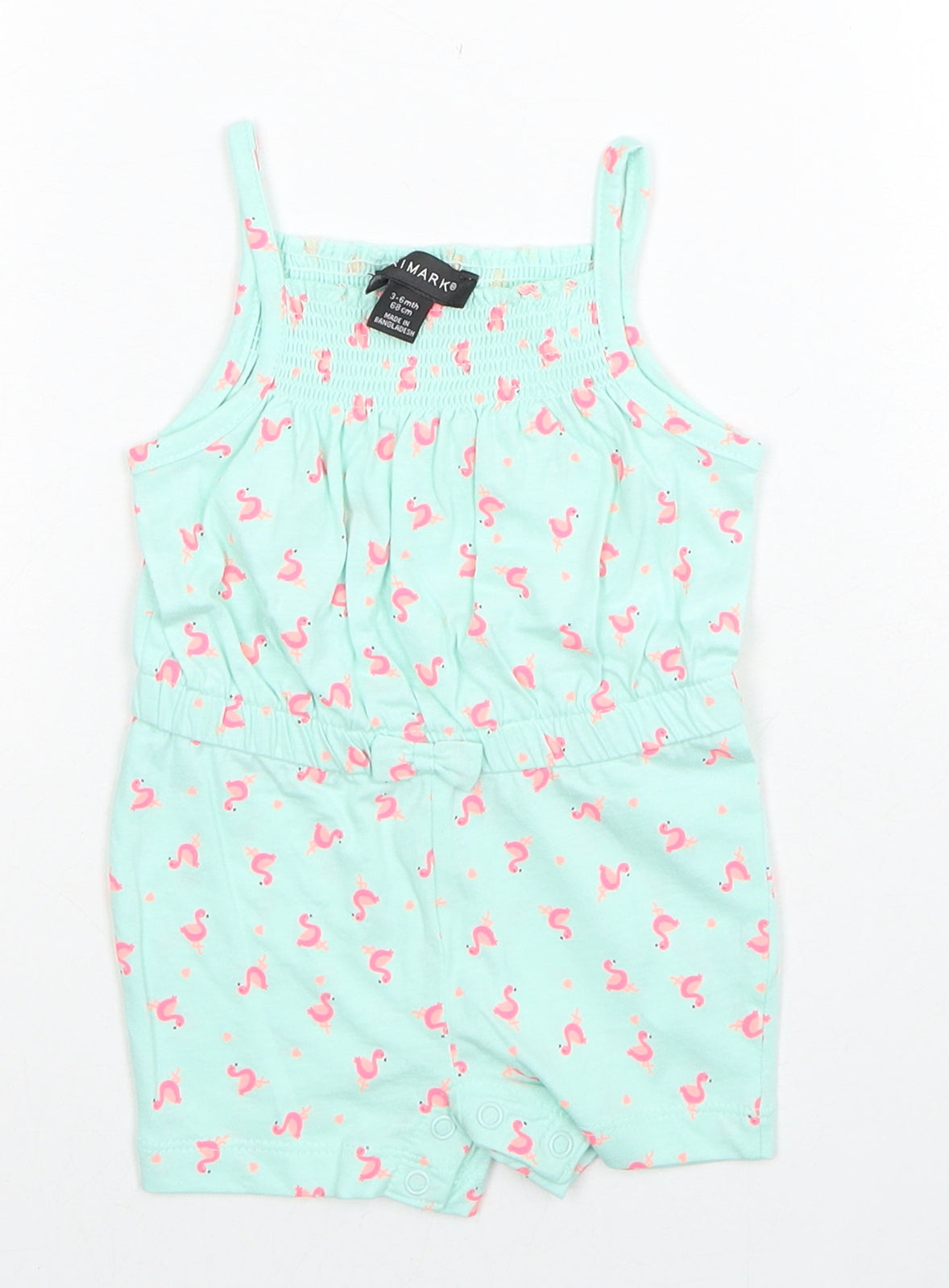 Primark Girls Blue Geometric Cotton Romper One-Piece Size 3-6 Months Pullover - Flamingo Print