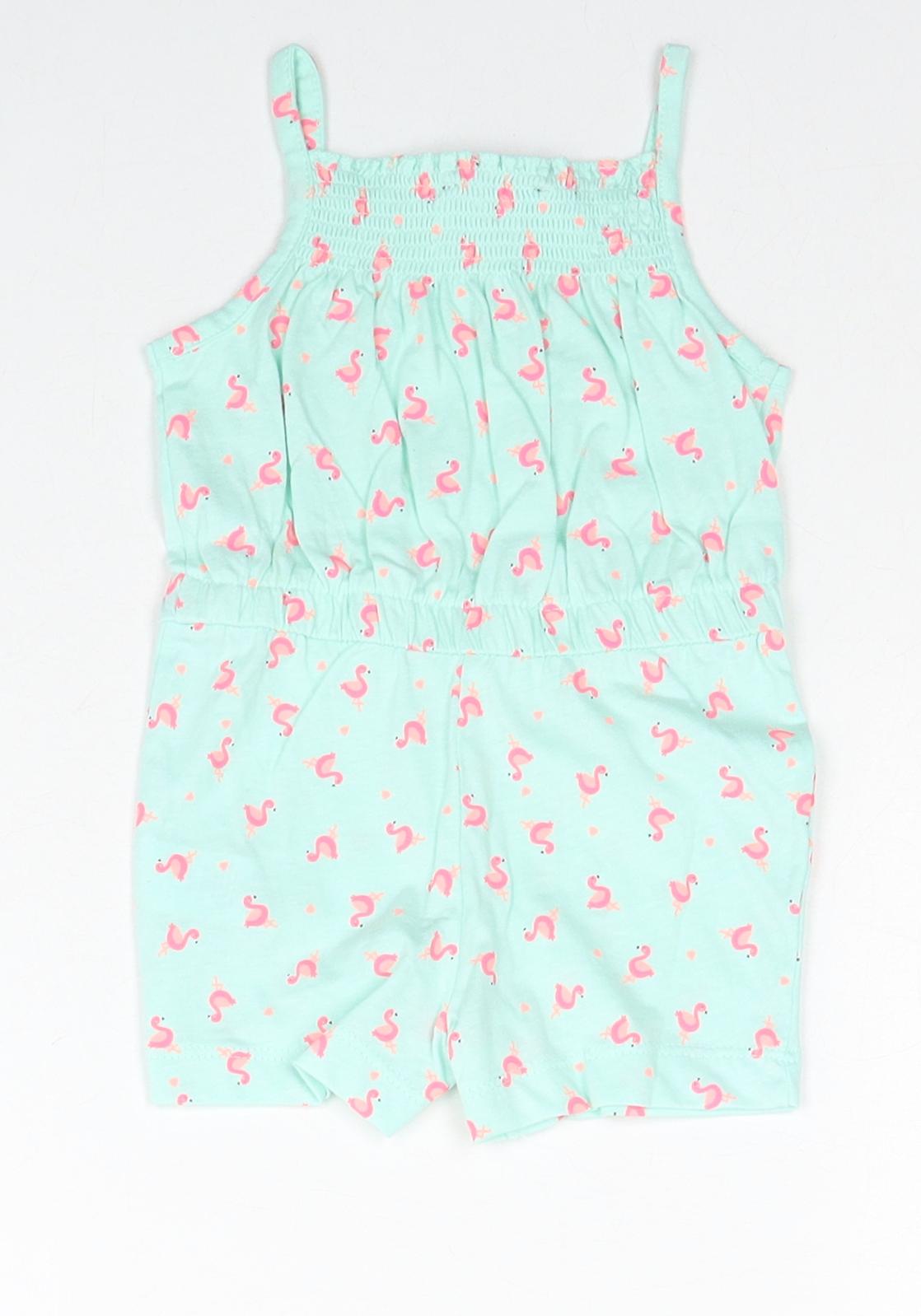 Primark Girls Blue Geometric Cotton Romper One-Piece Size 3-6 Months Pullover - Flamingo Print