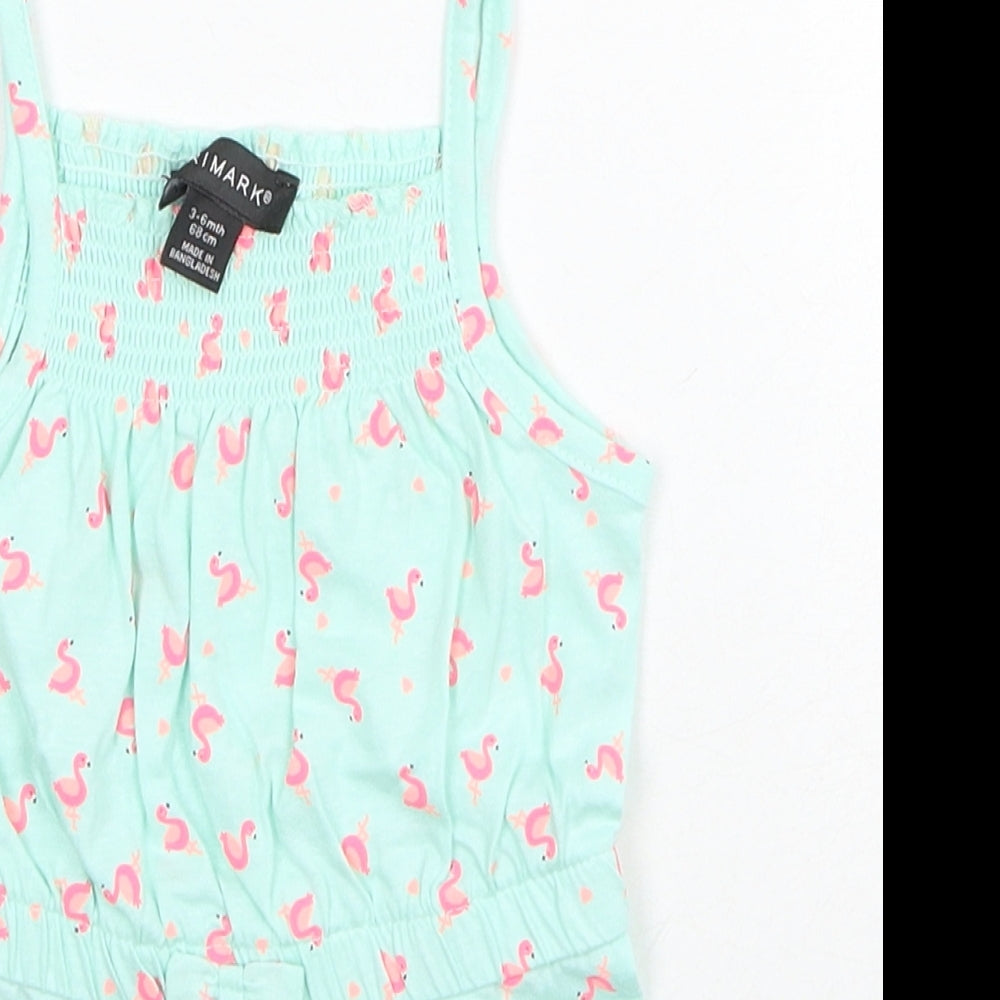 Primark Girls Blue Geometric Cotton Romper One-Piece Size 3-6 Months Pullover - Flamingo Print