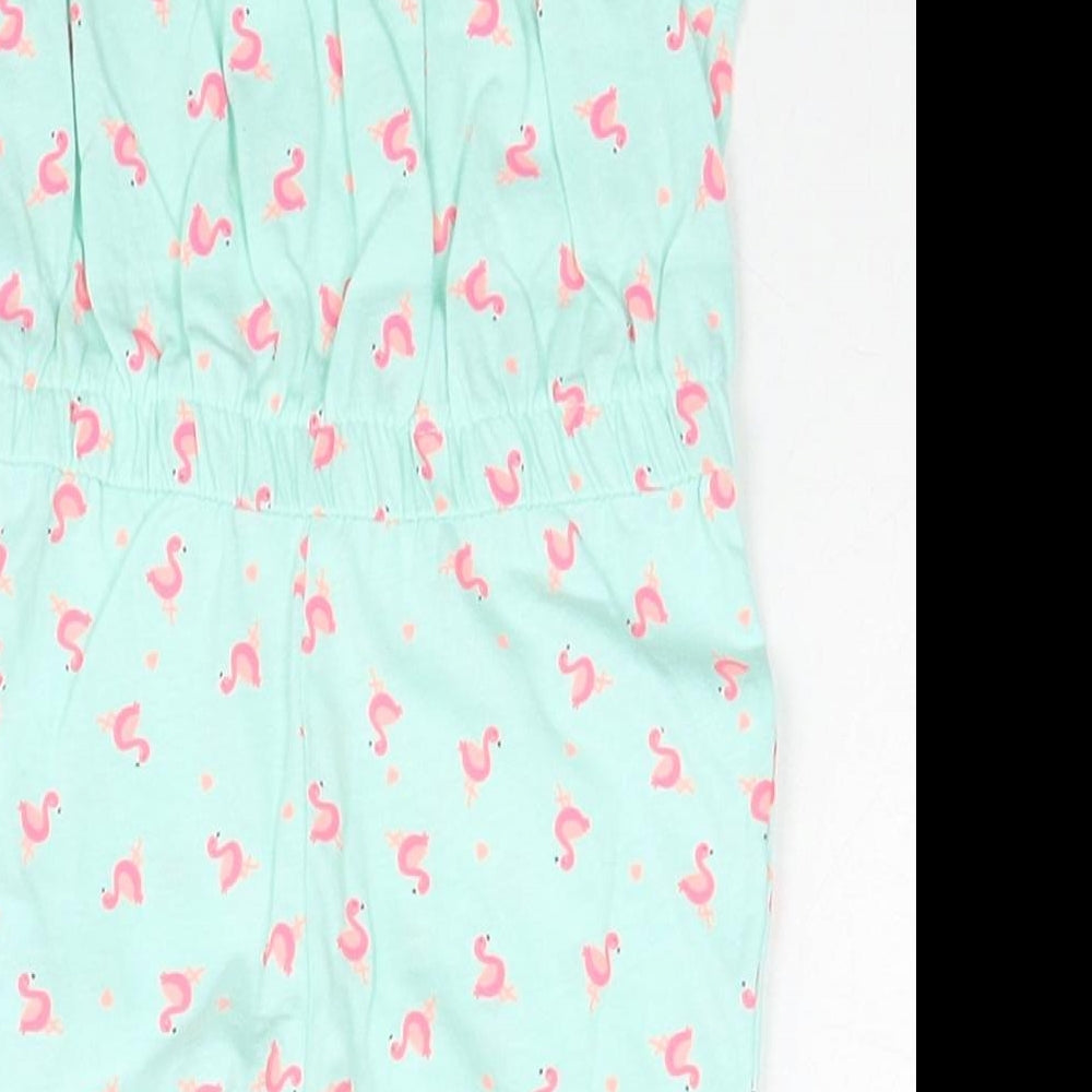 Primark Girls Blue Geometric Cotton Romper One-Piece Size 3-6 Months Pullover - Flamingo Print