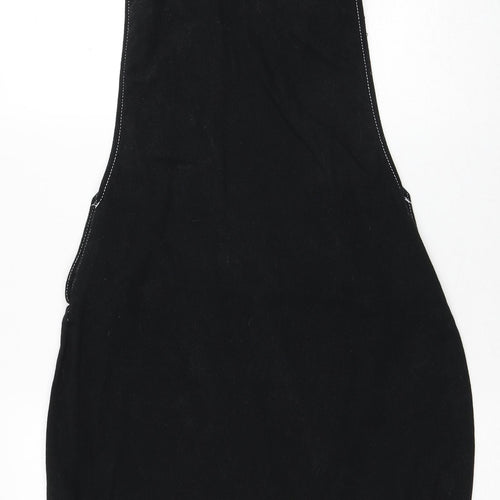 Missguided Womens Black Cotton Pinafore/Dungaree Dress Size 6 Scoop Neck Button - Contrast Stitching