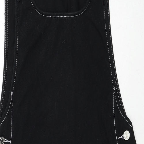 Missguided Womens Black Cotton Pinafore/Dungaree Dress Size 6 Scoop Neck Button - Contrast Stitching