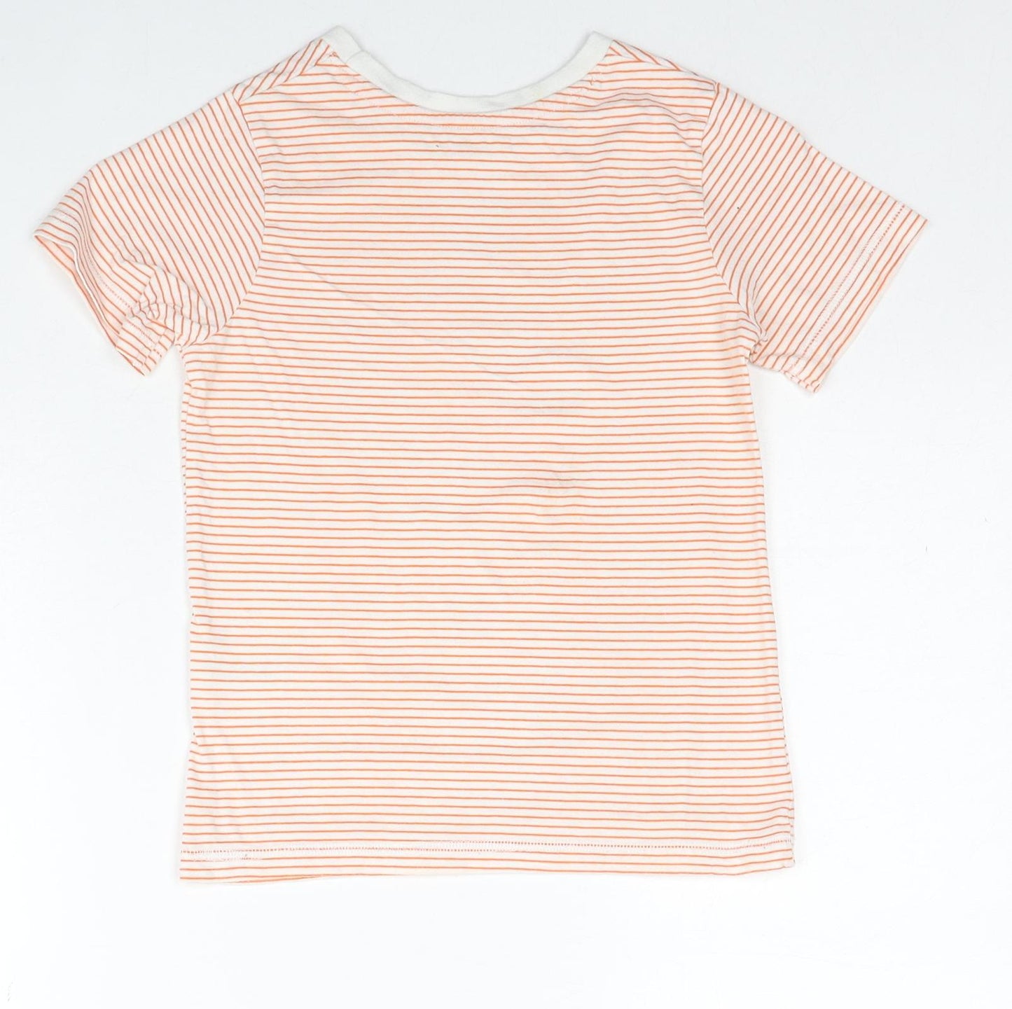 Nutmeg Boys Orange Striped Cotton Basic T-Shirt Size 5-6 Years Round Neck Pullover - Shark