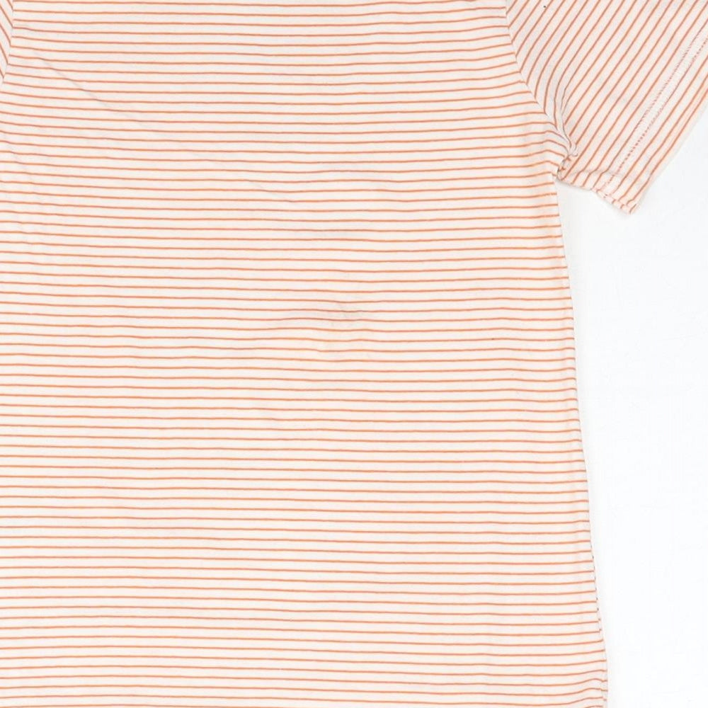 Nutmeg Boys Orange Striped Cotton Basic T-Shirt Size 5-6 Years Round Neck Pullover - Shark