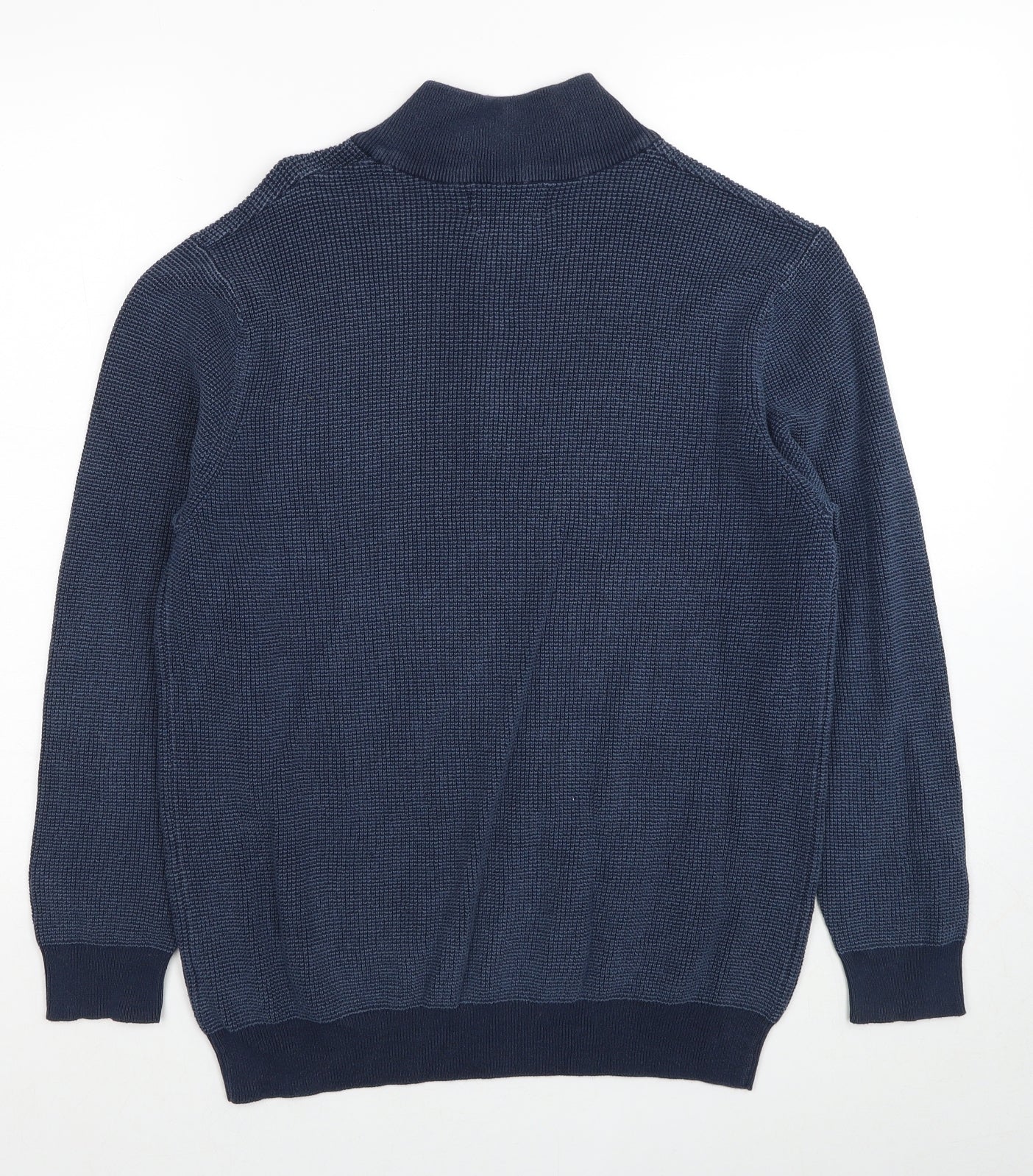 TU Mens Blue High Neck Cotton Pullover Jumper Size S Long Sleeve