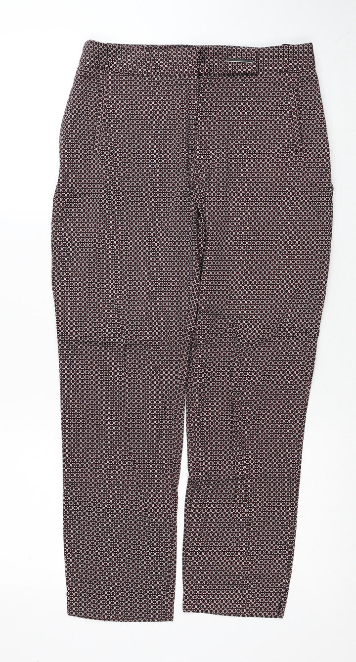 Dorothy Perkins Womens Red Geometric Cotton Trousers Size 8 Regular Zip