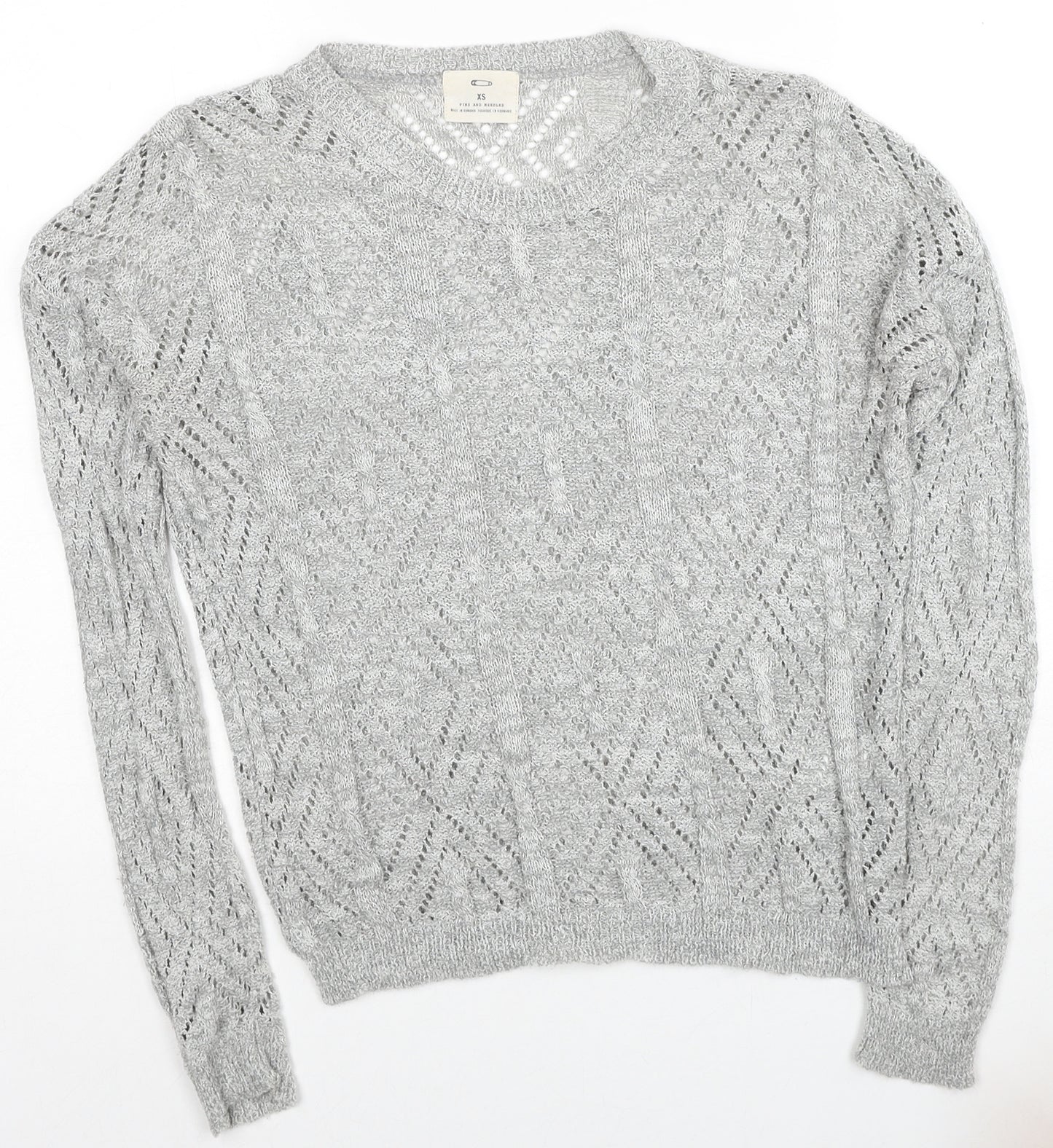 Pins & Needles Womens Grey Round Neck Argyle/Diamond Acrylic Pullover Jumper Size XS