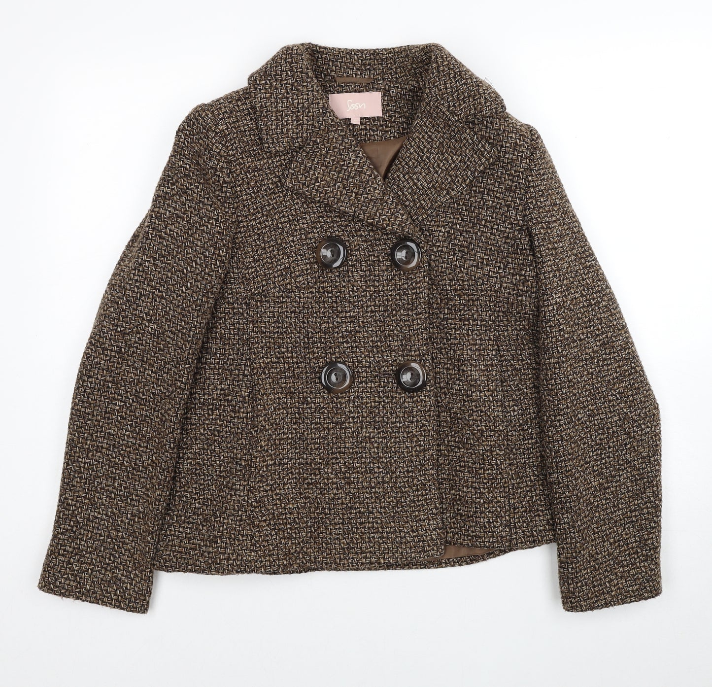 Soon Womens Brown Geometric Jacket Size 12 Button