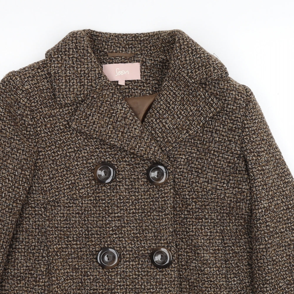 Soon Womens Brown Geometric Jacket Size 12 Button