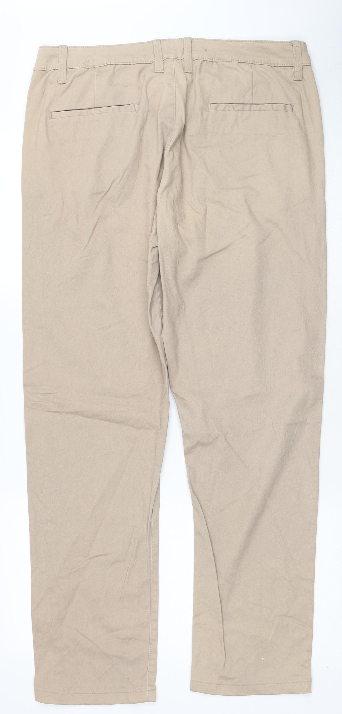 Modern Mens Beige Cotton Chino Trousers Size 34 in Regular Zip