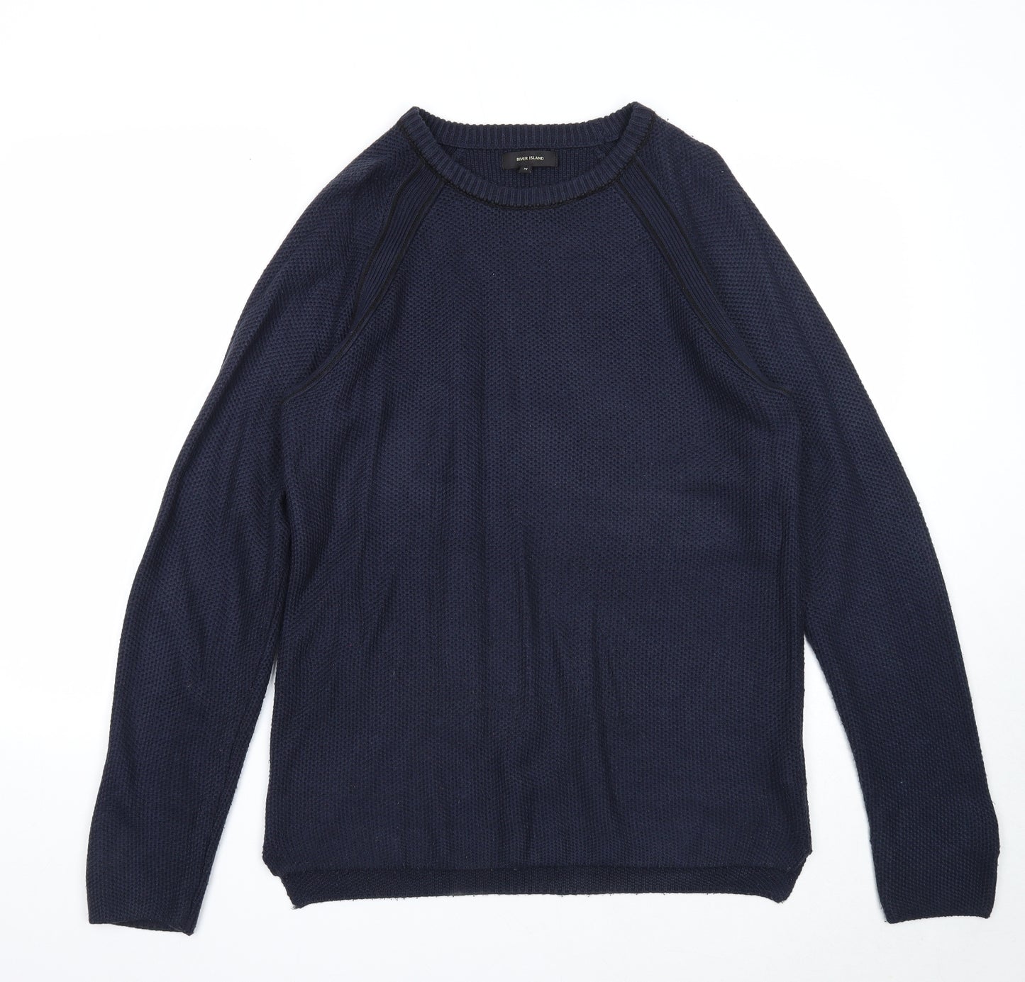River Island Mens Blue Round Neck Acrylic Pullover Jumper Size M Long Sleeve