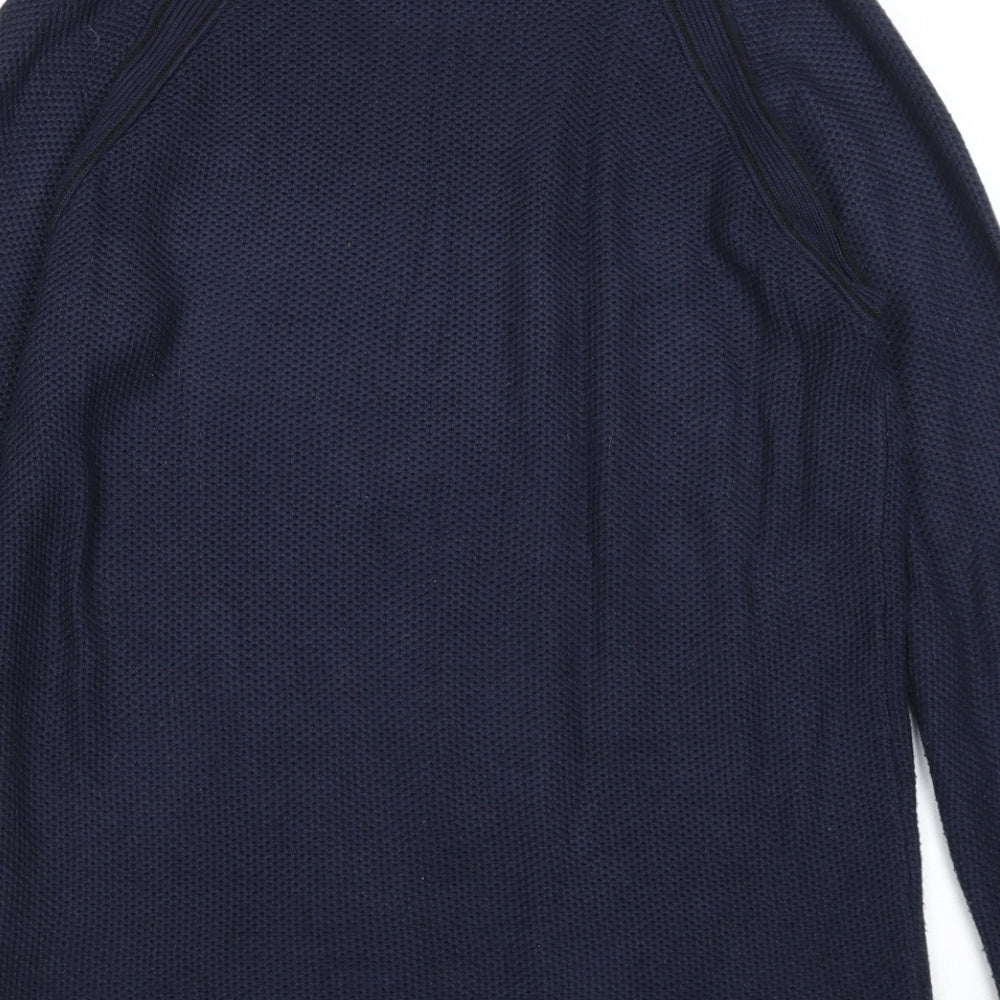 River Island Mens Blue Round Neck Acrylic Pullover Jumper Size M Long Sleeve