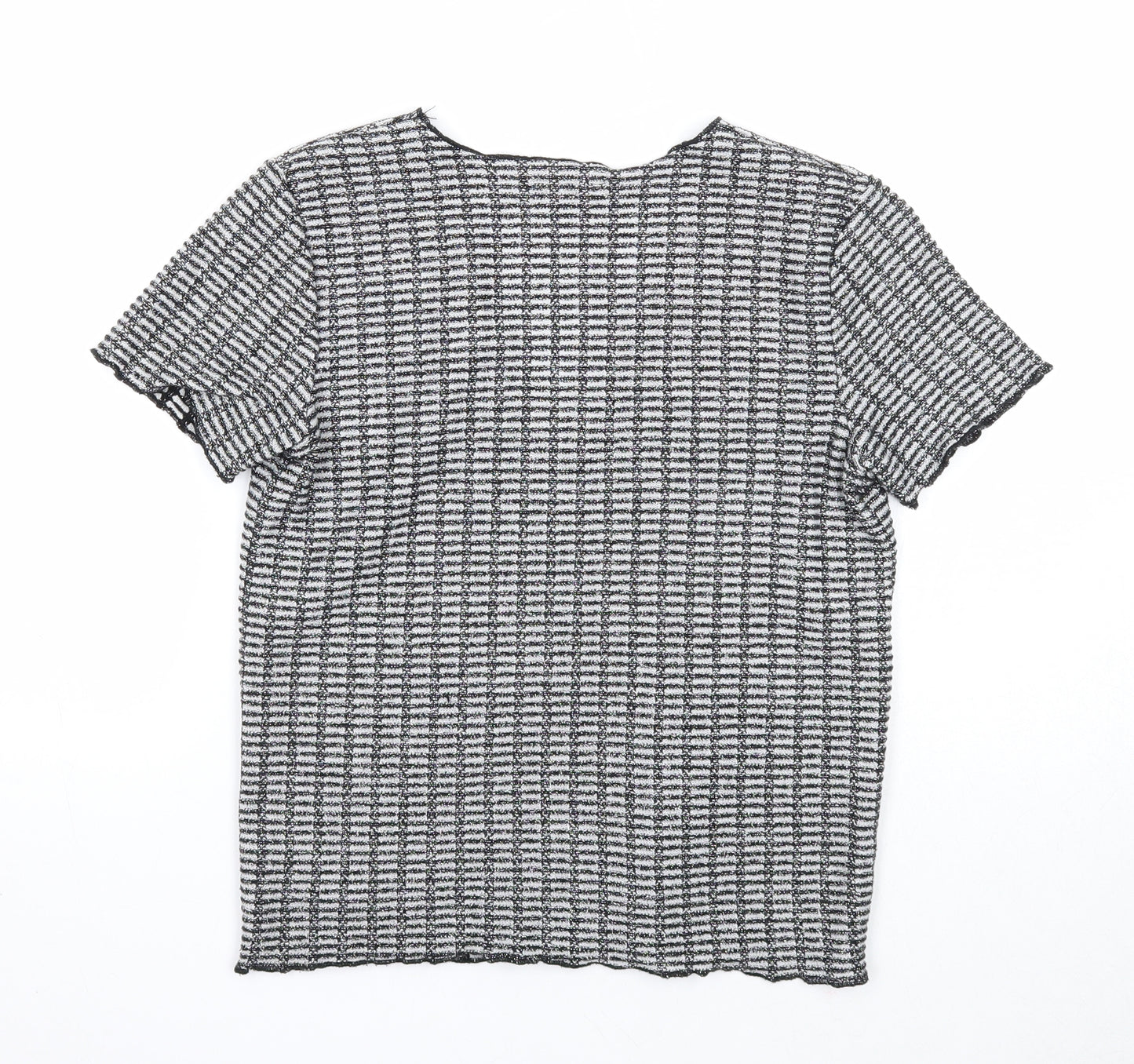 Zara Womens Black Geometric Polyester Basic T-Shirt Size S V-Neck