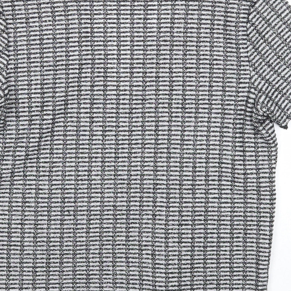 Zara Womens Black Geometric Polyester Basic T-Shirt Size S V-Neck