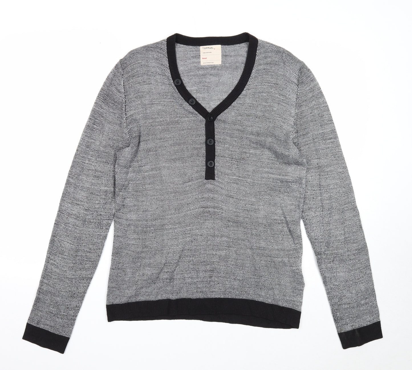 Topman Mens Grey Square Neck Acrylic Pullover Jumper Size S Long Sleeve