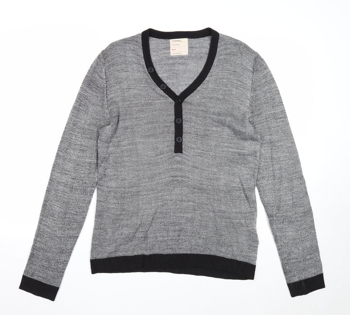 Topman Mens Grey Square Neck Acrylic Pullover Jumper Size S Long Sleeve