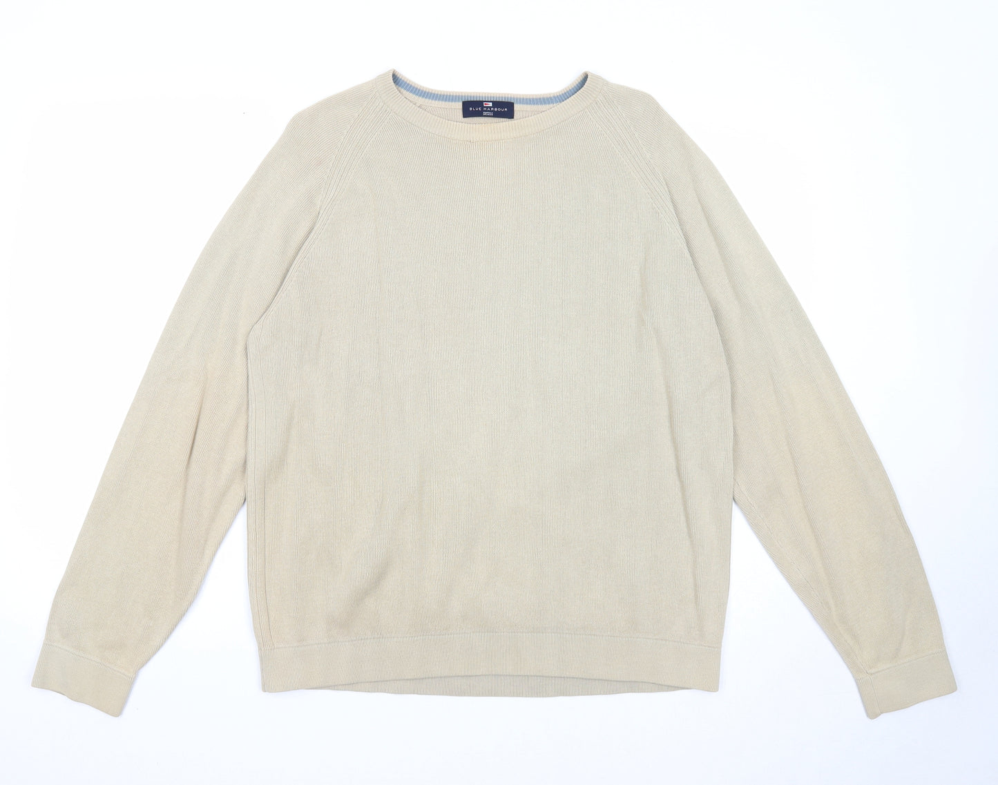 Marks and Spencer Mens Beige Round Neck Cotton Pullover Jumper Size M Long Sleeve