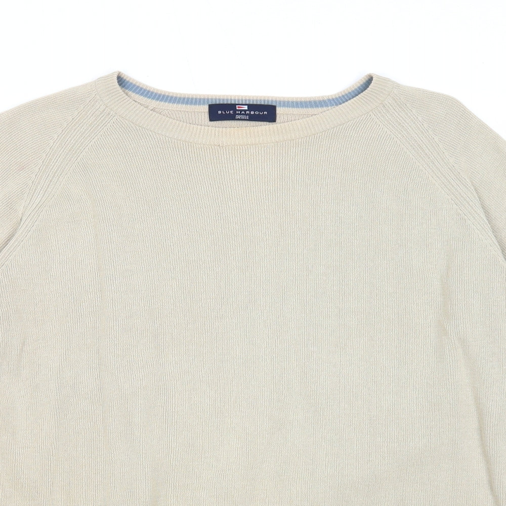 Marks and Spencer Mens Beige Round Neck Cotton Pullover Jumper Size M Long Sleeve