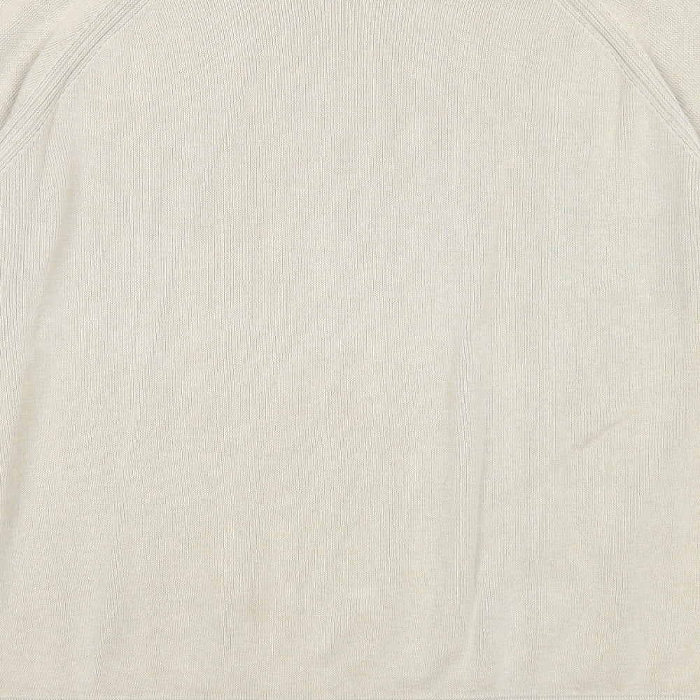 Marks and Spencer Mens Beige Round Neck Cotton Pullover Jumper Size M Long Sleeve