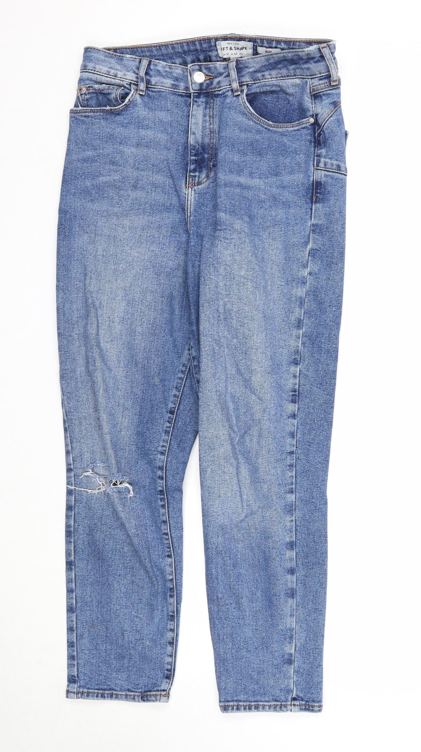 New Look Womens Blue Cotton Straight Jeans Size 12 Regular Zip