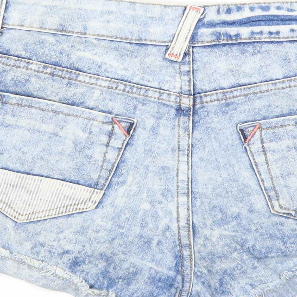 New Look Womens Blue Cotton Hot Pants Shorts Size 8 Regular Zip