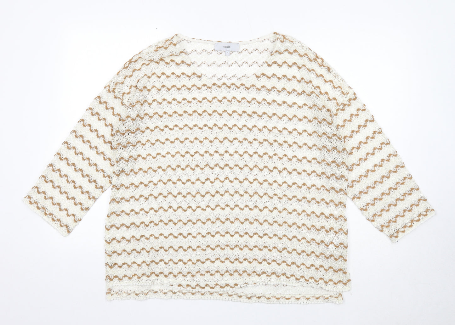 NEXT Womens White Round Neck Geometric Polyester Pullover Jumper Size 18