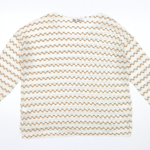 NEXT Womens White Round Neck Geometric Polyester Pullover Jumper Size 18