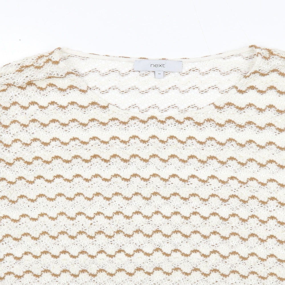 NEXT Womens White Round Neck Geometric Polyester Pullover Jumper Size 18